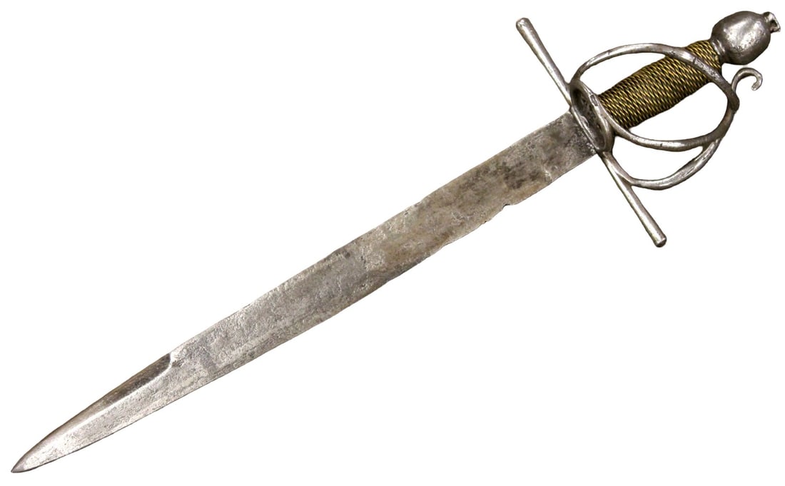 17th Century Continental European Swept-Hilt Dagger (Rapier Companion), Iron & Brass-Wire Grip (1 of 19)