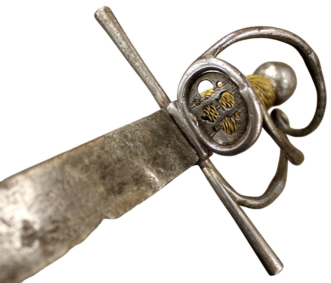17th Century Continental European Swept-Hilt Dagger (Rapier Companion), Iron & Brass-Wire Grip - 5