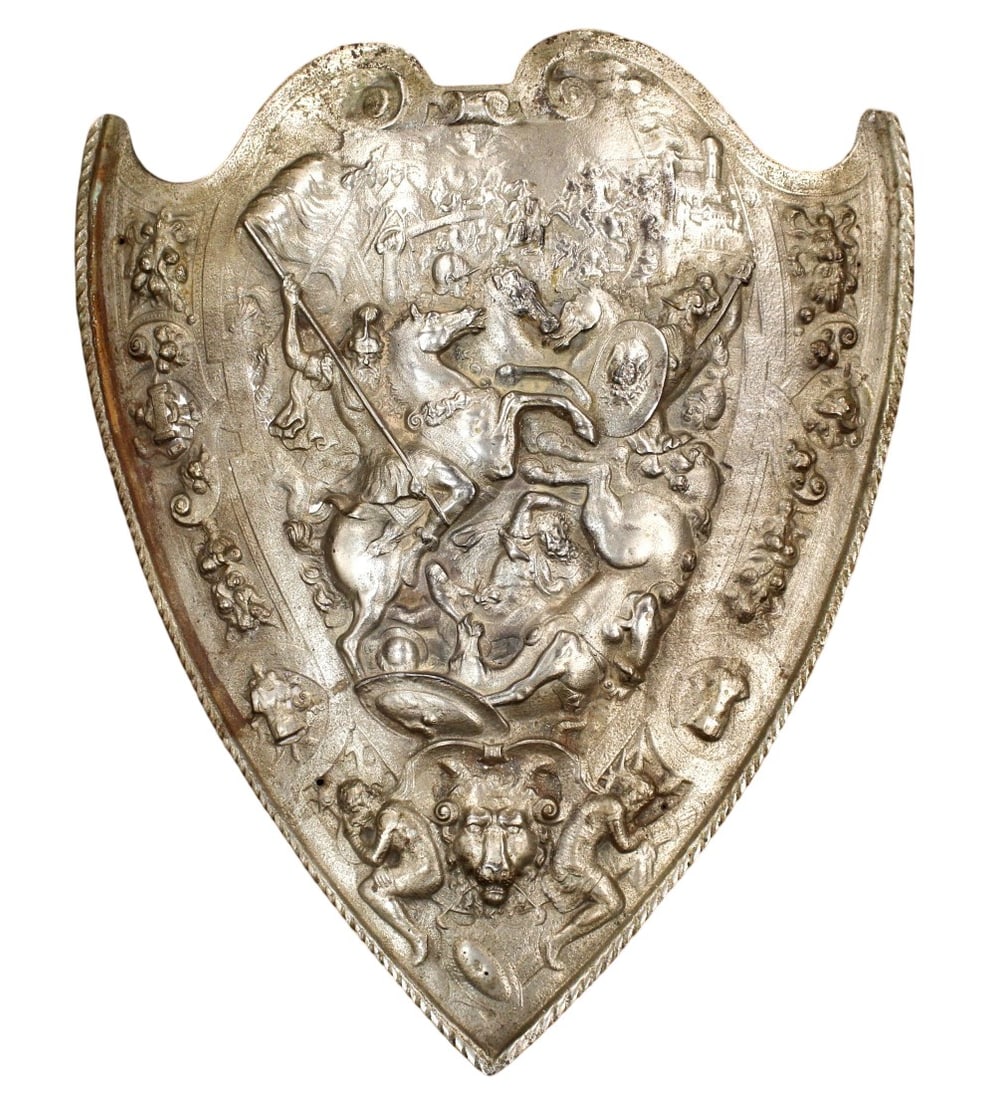 19th-century Victorian Cast Iron Parade Shield in Renaissance-style ~ Impressive Battle Scene (1 of 11)