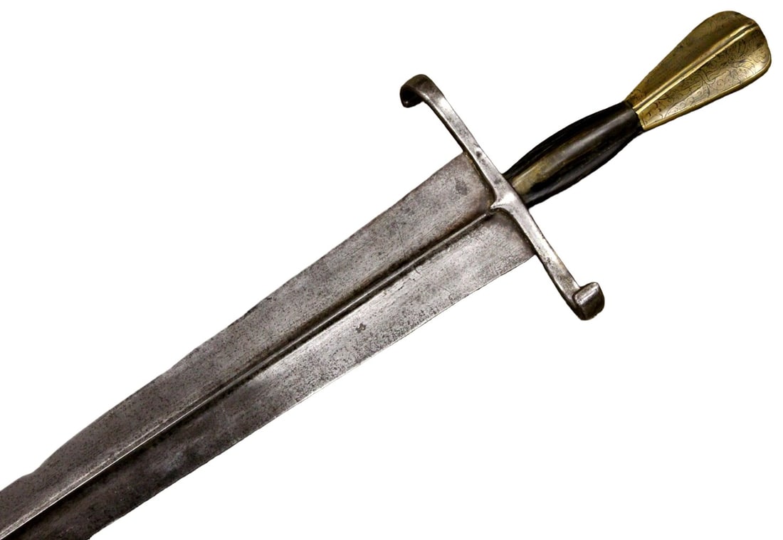 AN ITALIAN THRUSTING-SWORD FOR USE AGAINST PLATE-ARMOR Last quarter 15th century.: AN ITALIAN THRUSTING-SWORD FOR USE AGAINST PLATE-ARMOR. Last quarter 15th century. Overall length: 42 in. Blade length: 34 Â¾ in Blade width at guard: 2 7/8 in. Weight 2 lb 10.6 oz PoB: 4 in.