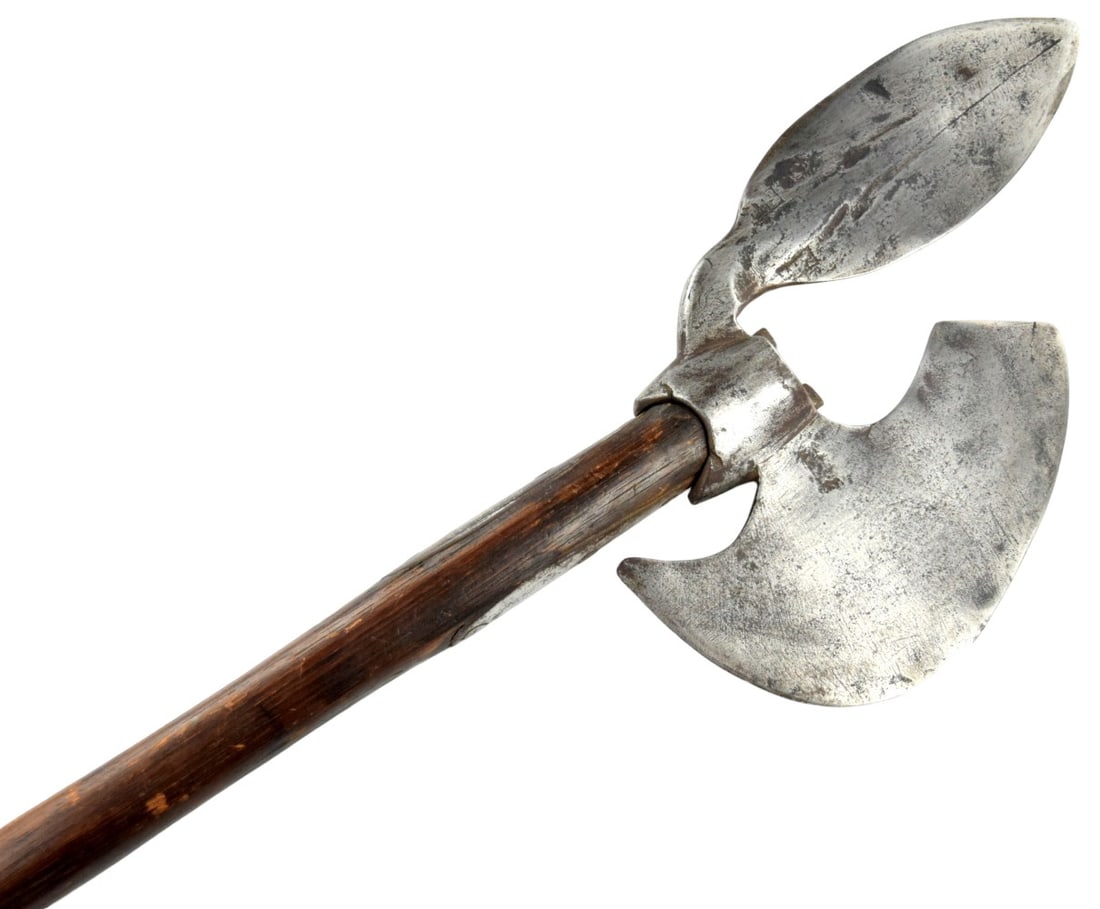 Highly Unusual 17th-18th C Staff Axe / Poleaxe Weapon with Leaf Thrusting Spike, Riveted Langets (1 of 16)
