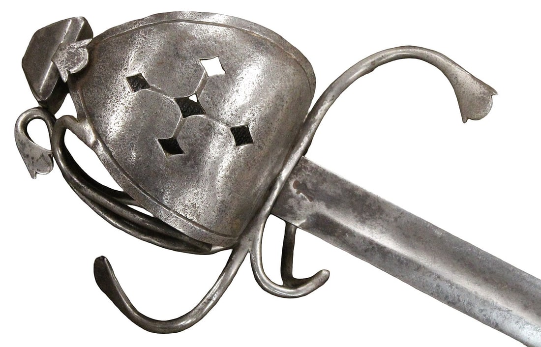 16th Century Antique Very rare Scottish Sinclair Saber: 16th Century Antique Very rare "Sinclairsabel" / Sinclair Saber, (Dussagge), 31 1/2" curved blade. This is the earliest form of the Scottish Basket Hilt. Total length : 37", Blade length : 31 1/2". ~