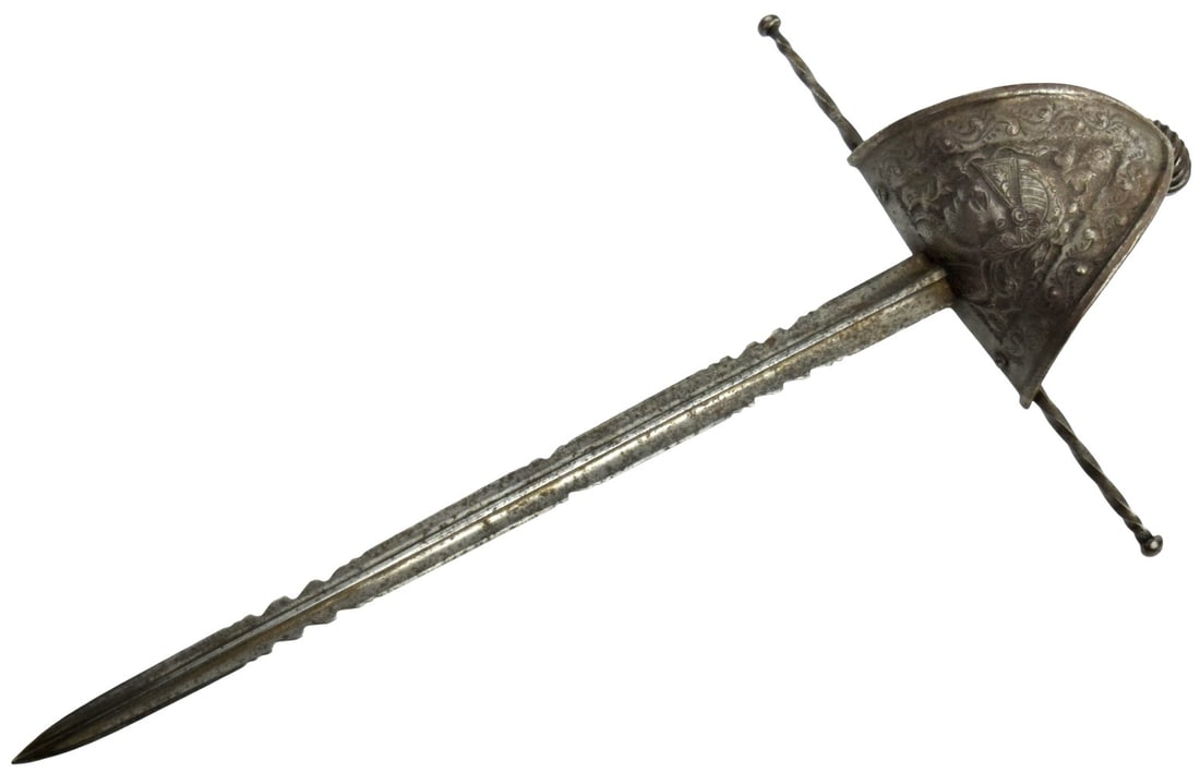 European Shell-Guard Left Hand Dagger, 17th - 18th Century Embossed Portrait Guard & (1 of 17)