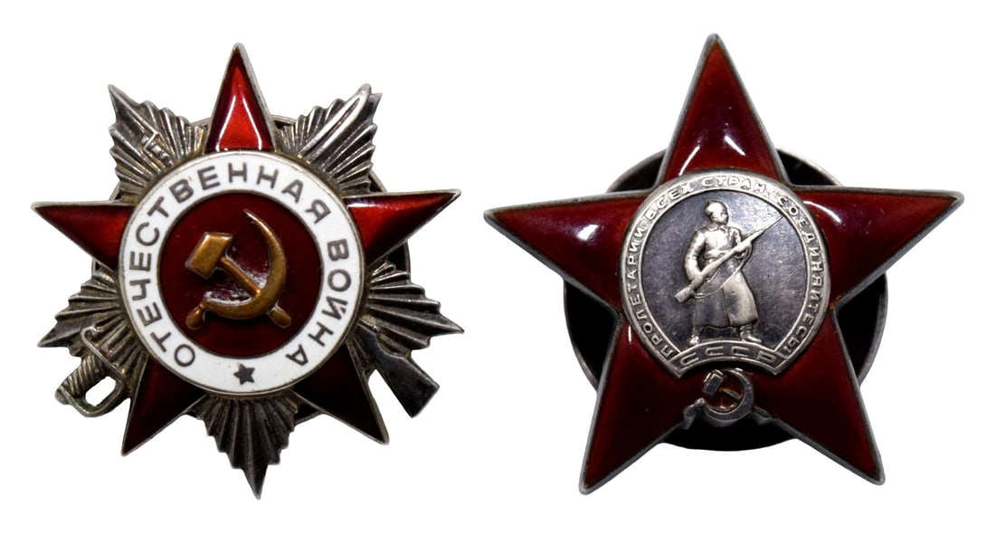 Two WWII Russian Soviet Orders -Order of Patriotic War, 2nd class and Order of Red Star (1 of 7)