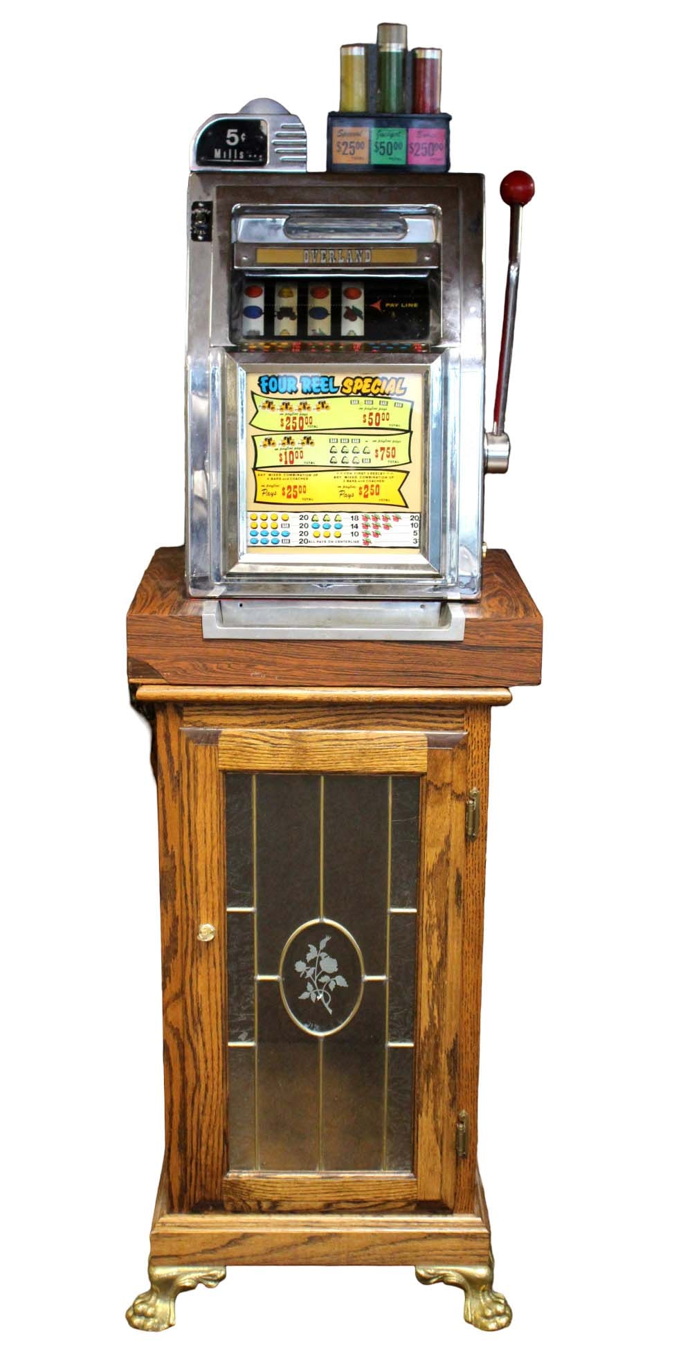 Vintage Mills Four Reel Special 5 Cents Slot Machine Overland Casino (1 of 19)