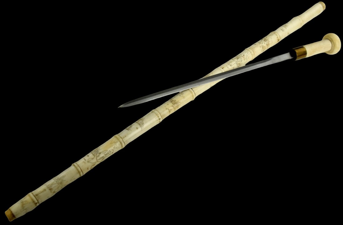 Antique 19th Century European Sword Cane with Bone-Covered Decorated Shaft (1 of 16)