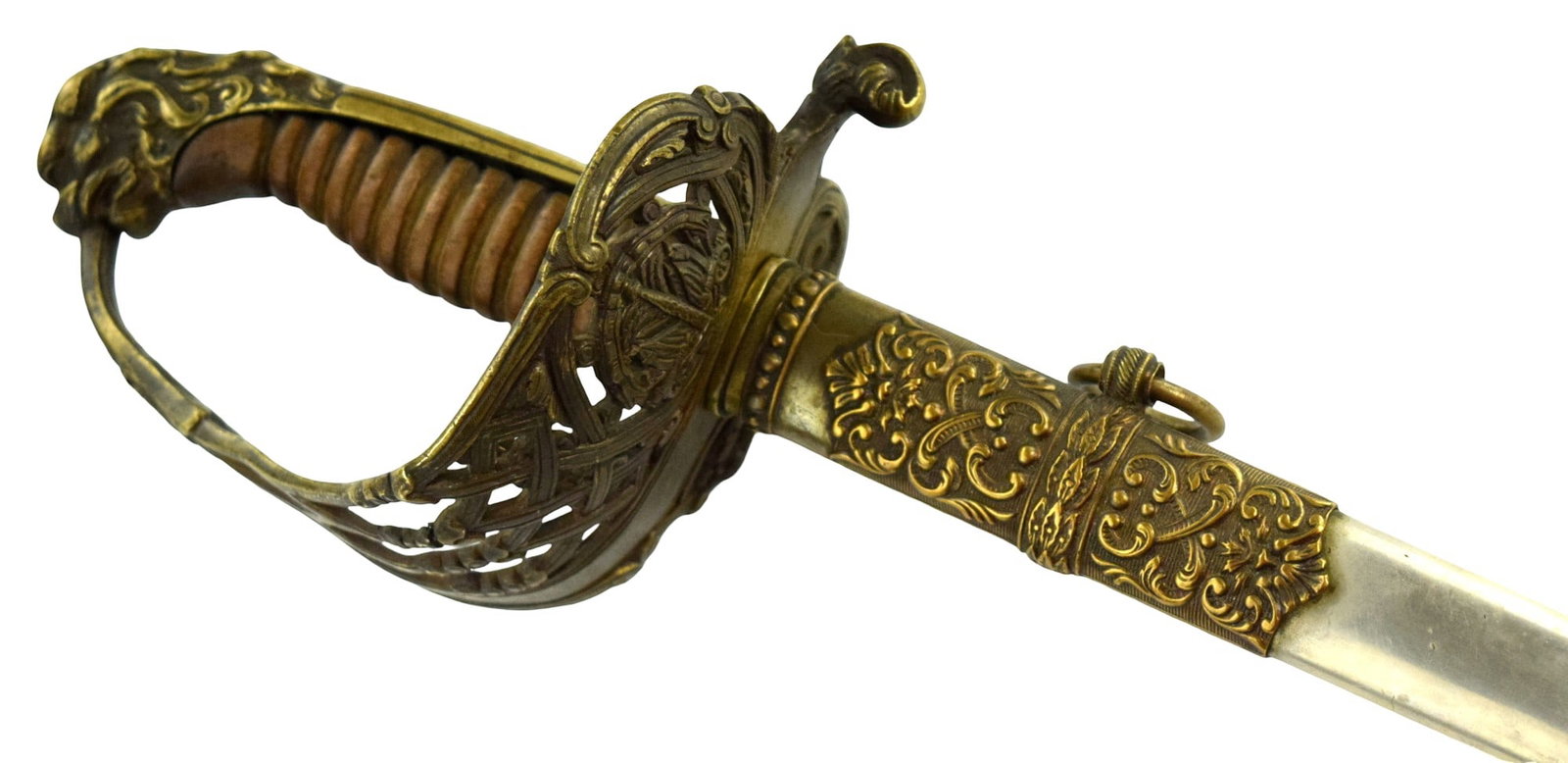 19th Century Rare Antique HAITI Officers Sword with lion head handle: 19th Century Antique Rare HAITI Officers Sword with lion head handle, unusual grooves in blade 'Colichemardes", writing on hilt around blade. Total length (inside scabbard if present) : 36", Blade len