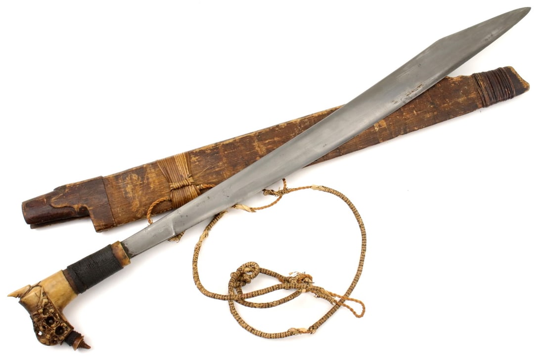 Antique Indonesian Tribal MANDAU Sword ~ Used by Borneo DAYAK Tribe Headhunters ~ Fine Carved Bone (1 of 13)