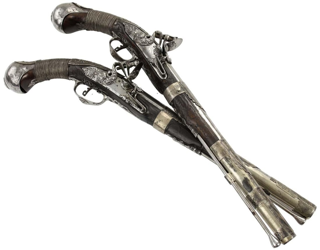 Exceptional Pair of 18th-19th C. Islamic Ottoman Turkish Large Flintlock KUBUR Pistols in Fine (1 of 20)