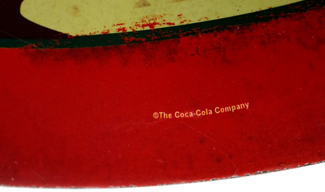 Original 1950-60 s Coca Cola Red Metal Button Sign With Coke Bottle - 7