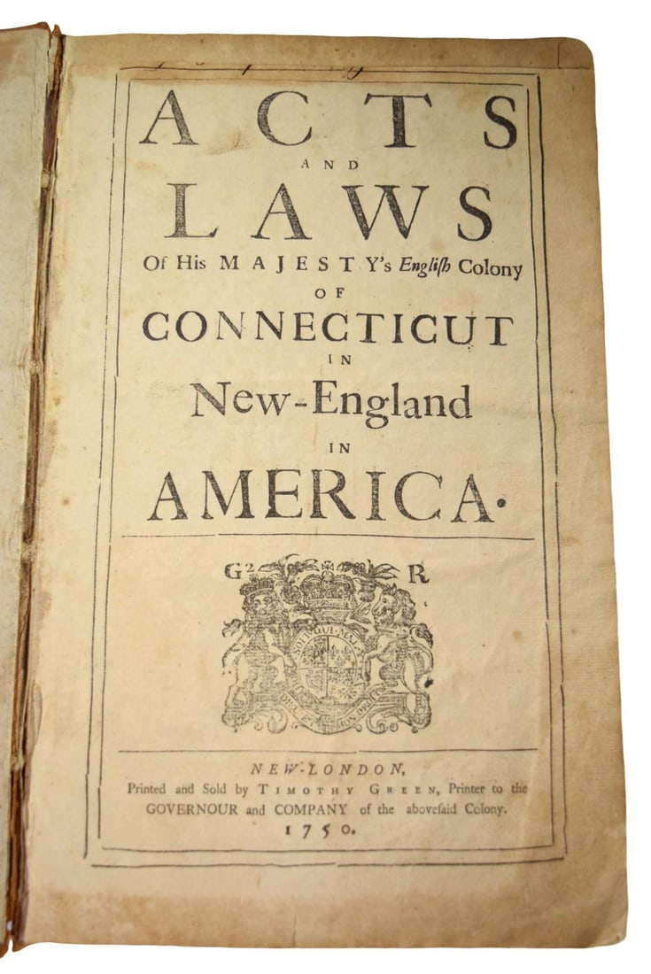 1750 Book Acts and Laws of His Majesty's English Colony of Connecticut in New-England in America (1 of 10)