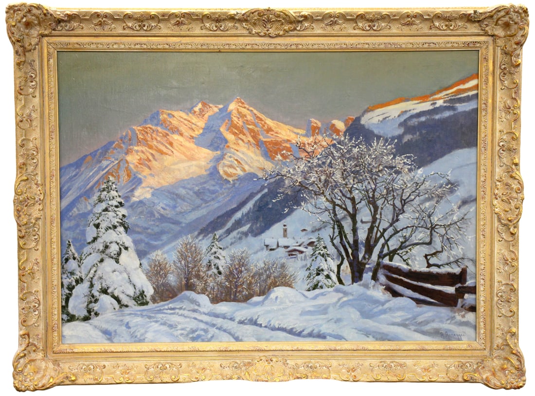 Austrian Alois Arnegger Oil On Canvas Landscape Painting: Oil on canvas landscape painting by listed Austrian artist Alois Arnegger (1879-1963). Framed. Signed lower right. Size: 46" x 34" framed; 37 3/4" x 26 3/4" unframed. For additional images please visi