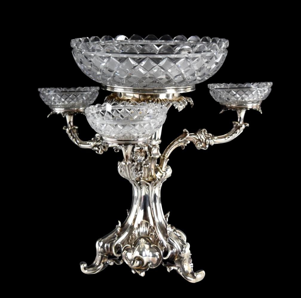 Antique Silverplated Rococo Epergne Crystal Bowls (1 of 8)