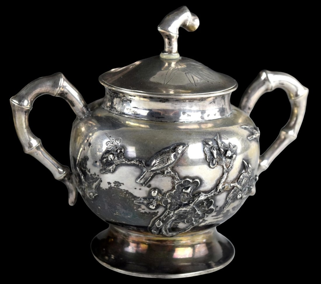 Chinese Export Golden Dragon Workshop Pure Silver Tea Set - 11