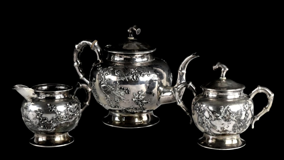 Chinese Export Golden Dragon Workshop Pure Silver Tea Set (1 of 13)