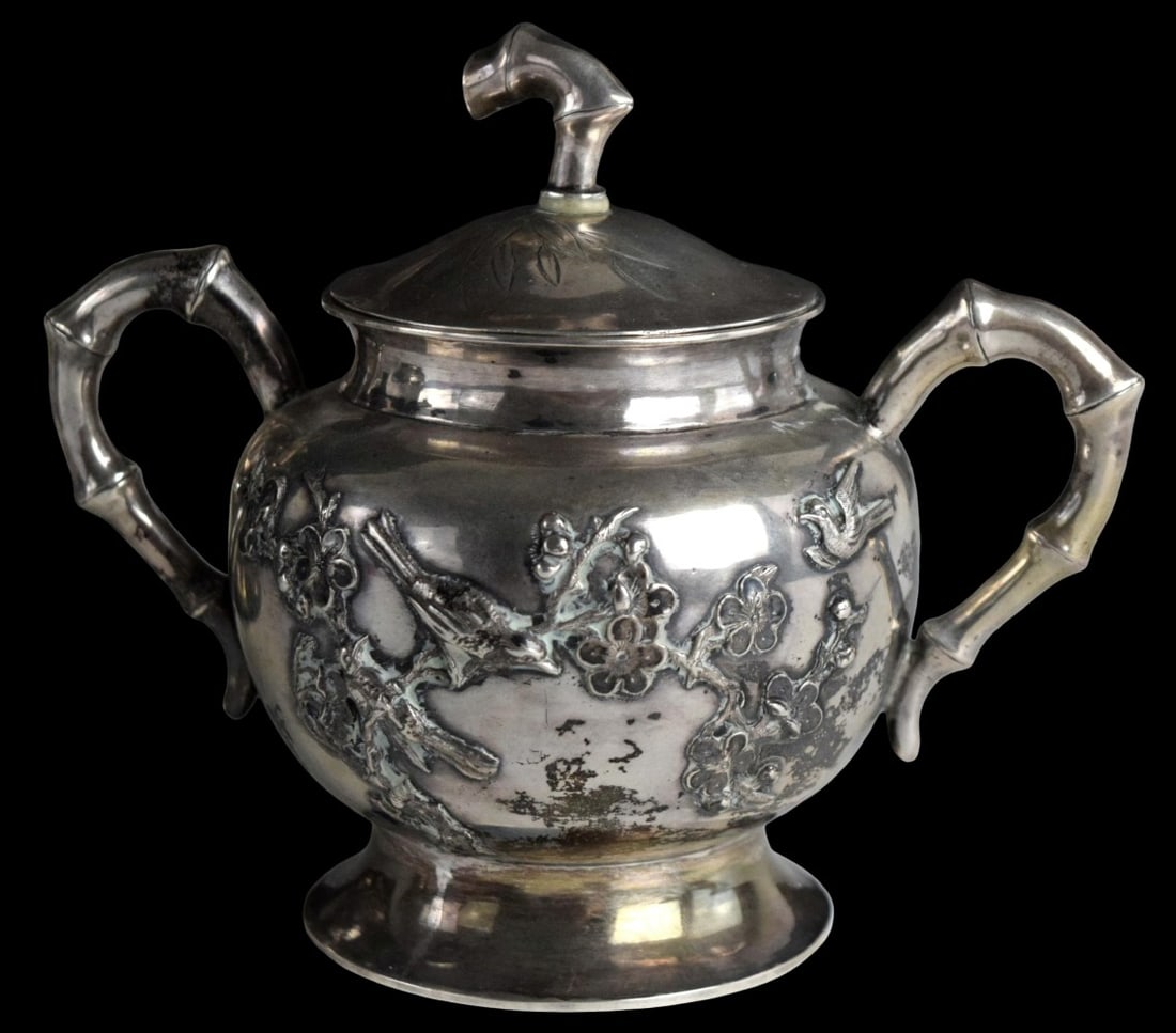 Chinese Export Golden Dragon Workshop Pure Silver Tea Set - 2