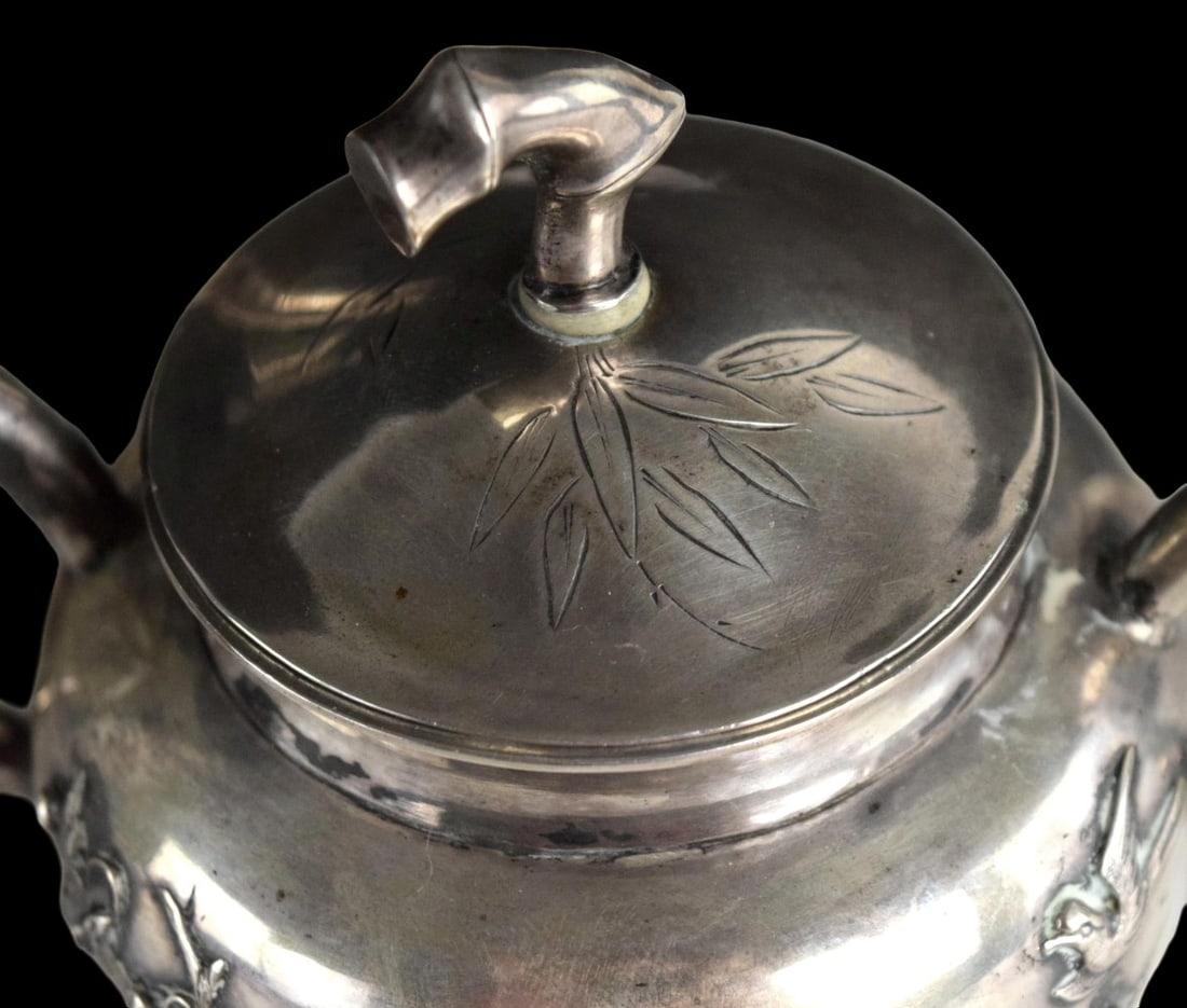 Chinese Export Golden Dragon Workshop Pure Silver Tea Set - 7
