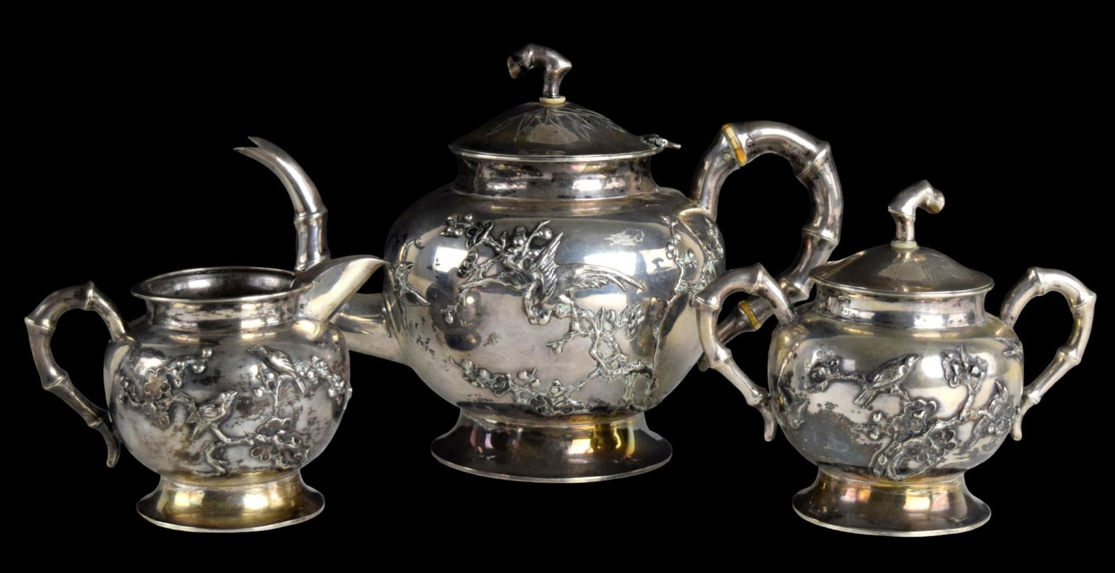 Chinese Export Golden Dragon Workshop Pure Silver Tea Set - 8