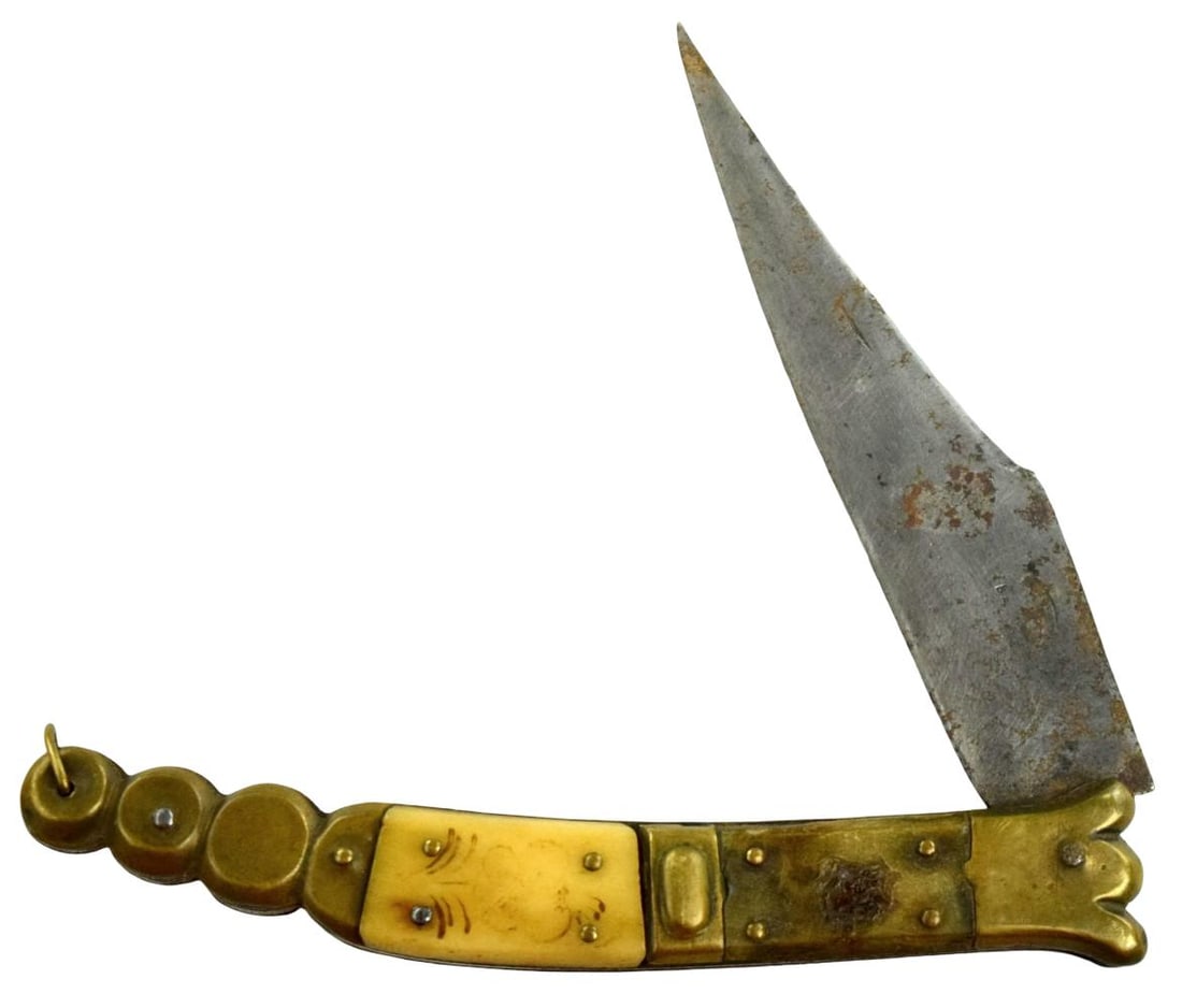 Good 19th C. Spanish or French NAVAJA Folding Knife, Nice Horn Grips (1 of 10)