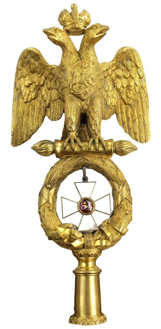 Magnificent Rare Imperial Russian Navy Guards Crew Flag Banner Top, Gilt Bronze Crowned Eagle with (1 of 20)
