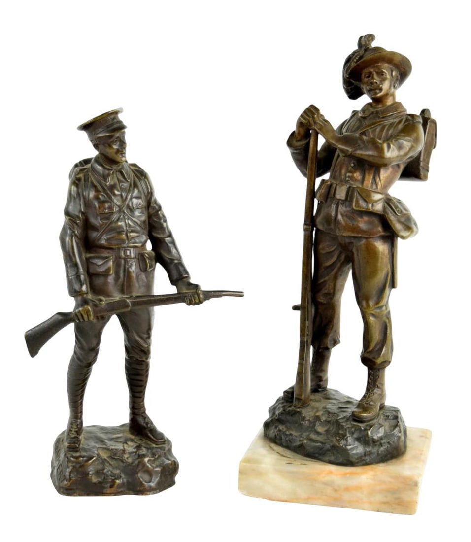 Two Antique Late 19th - early 20th Century Military bronze figurines. Signed. (1 of 11)