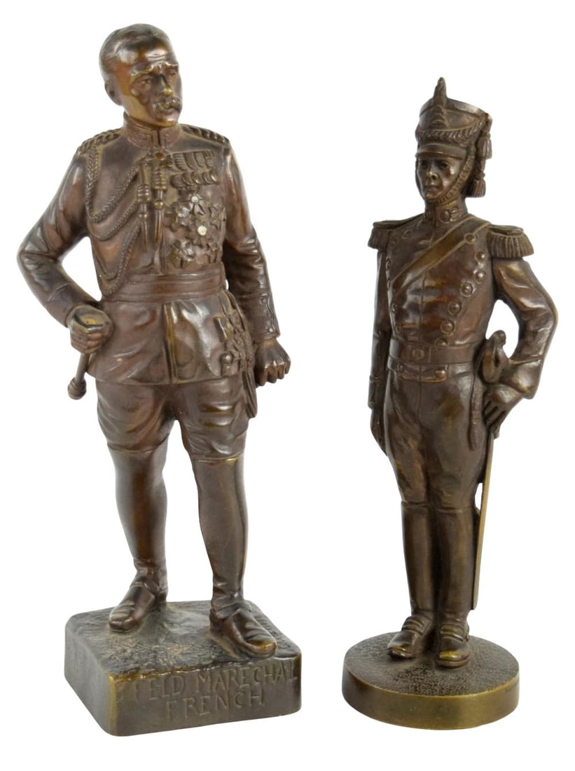 Two Antique Late 19th - early 20th Century Military bronze figurines. Signed. (1 of 12)