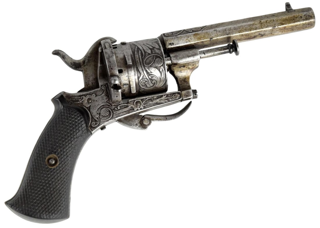 Engraved Belgian Pinfire 7mm Revolver c.1800's (1 of 11)