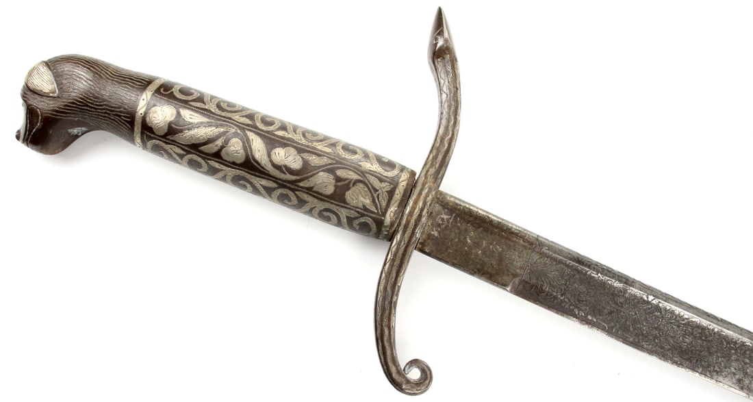Very Good 19th C. Mexican Officer's Sword with Silver Inlaid Iron Hilt and Etched German Made Blade. (1 of 20)