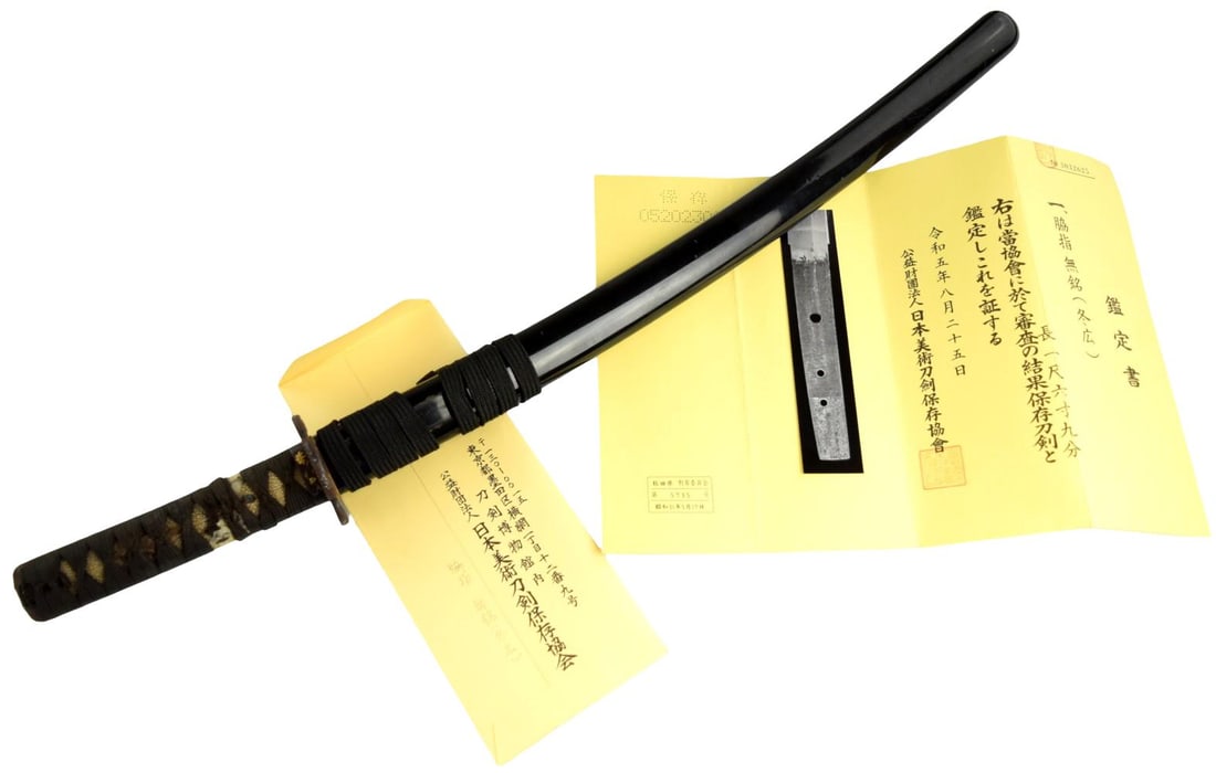 Japanese Wakizashi in Mounts and Shirasaya, Mumei Attributed to Hisahiro, with NBTHK Hozon - 2