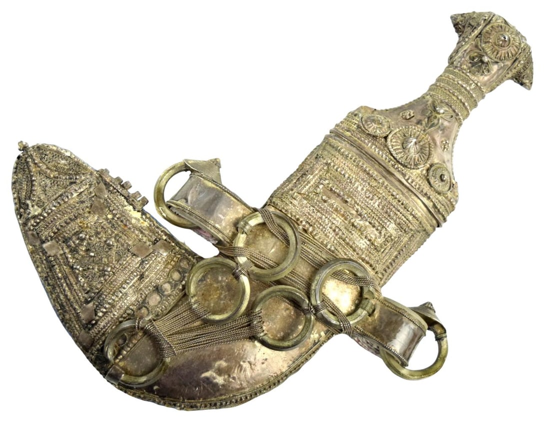Antique Islamic Arabic Omani Officer's JAMBIYA Dagger in Filigree Silver Mounts (1 of 11)