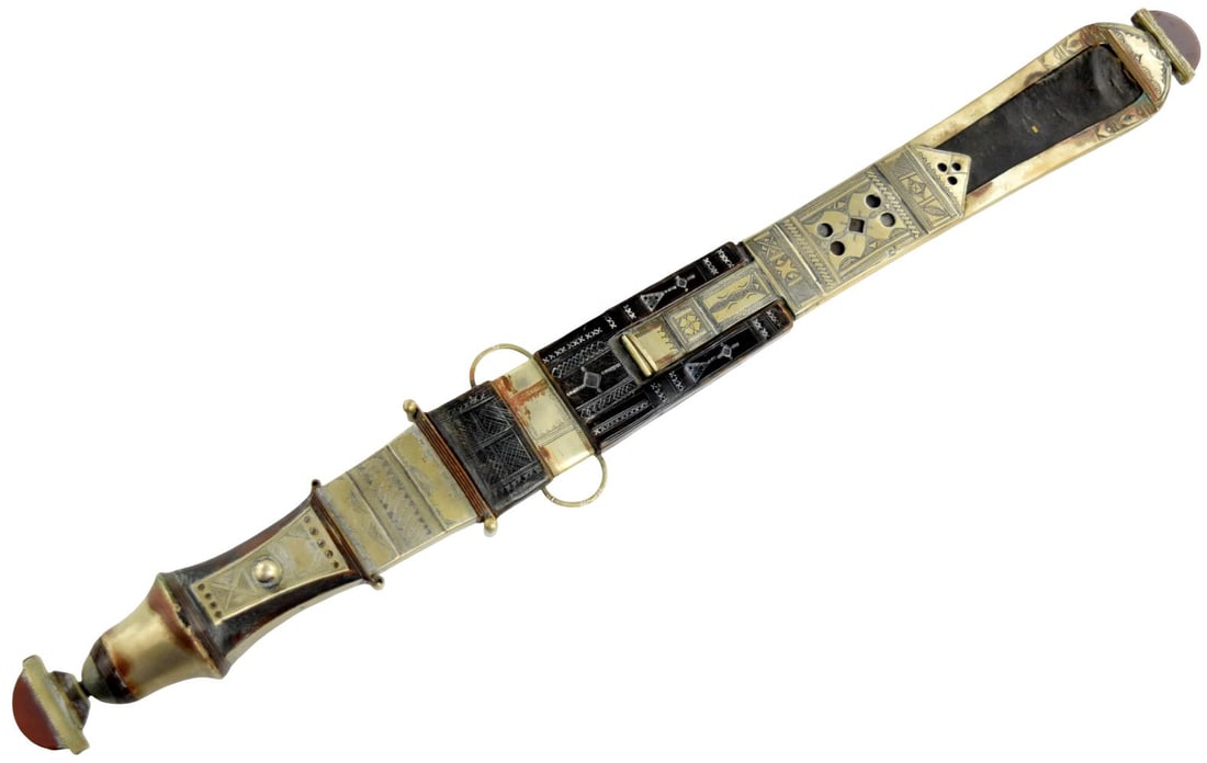Very Fine and Exceptionally Large Antique African TUAREG Tribal Chief's Dagger in Silver & Stones (1 of 20)