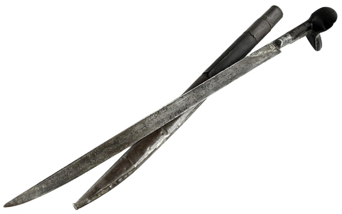 Ottoman Turkish Silver-Mounted Yataghan with Gold Inlaid Arabic Blade, Late 18th–Early 19th (1 of 20)