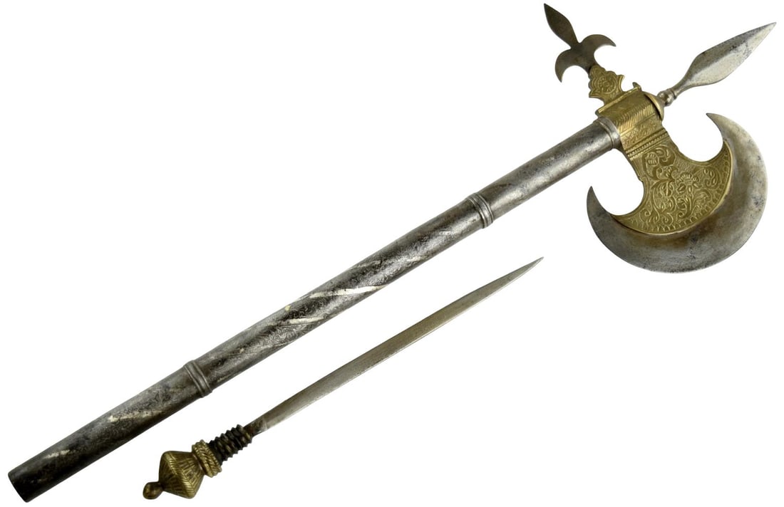 Fine Indo-Persian Mughal Tabar Axe with Hidden Stiletto Dagger, 18th Century (1 of 17)