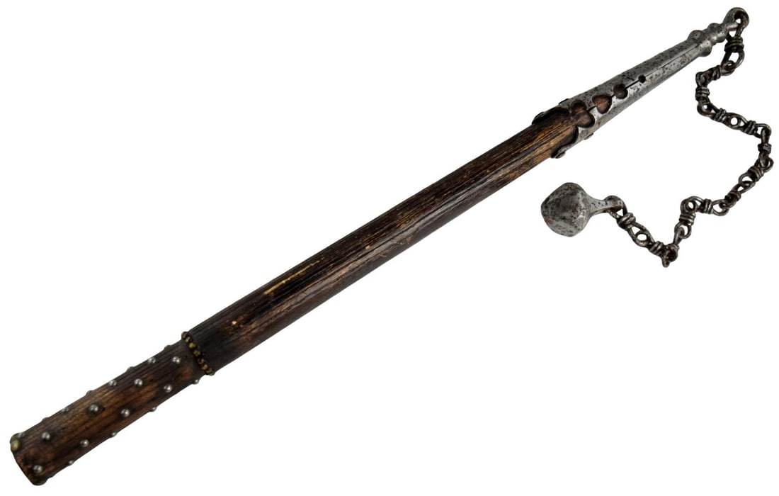 Good Battle Flail Mace for a European Knight, Probably 16th-17th C. Italian or German, with Ridged (1 of 17)
