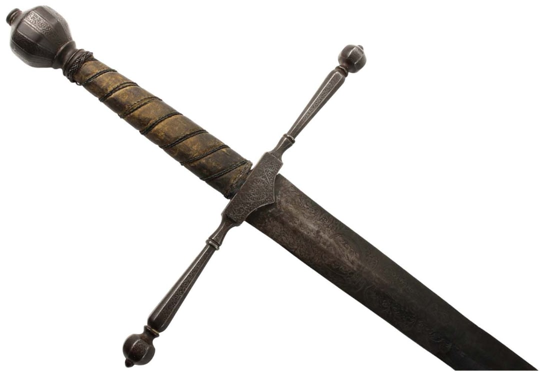 Very Nice French or Italian Processional Knight Sword with Fine Etched Decorations to Iron Mounts (1 of 20)