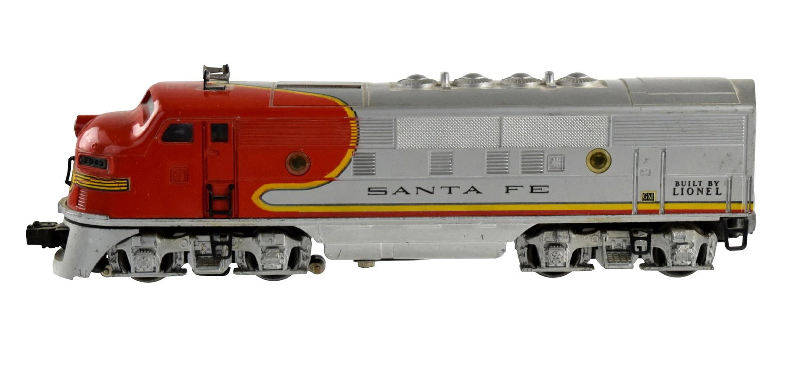Vintage Lionel Santa Fe 2333-20 Diesel F3 Locomotive: Vintage Lionel Santa Fe 2333-20 diesel locomotive. The Lionel 2333 Santa Fe F3 is a legendary postwar O-gauge diesel locomotive introduced in 1948, featuring the iconic silver and red "War Bonnet" pai