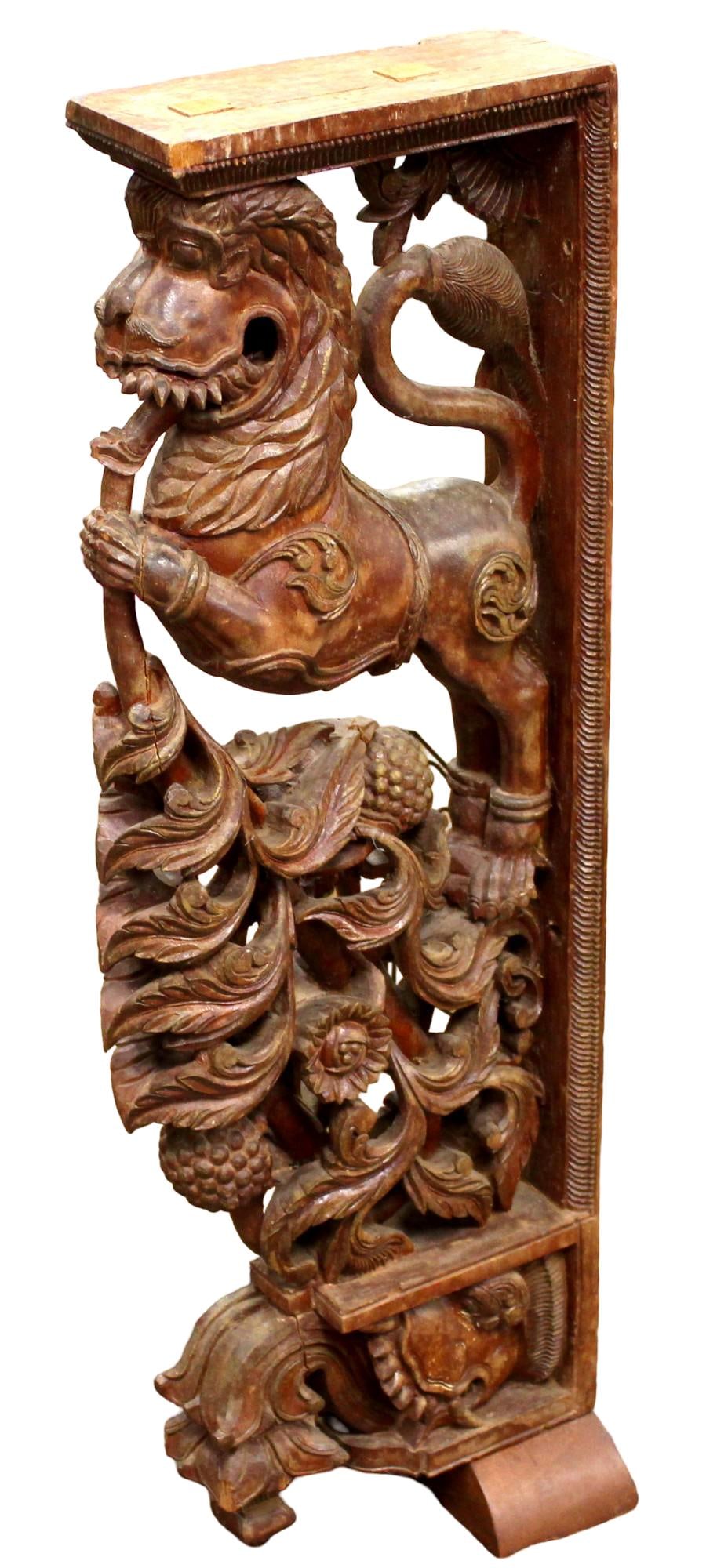 Hand Carved Wood Furniture Part Object: Very fine old hand carved furniture part object. South East Asia. Great details and quality. Beautiful decorative piece of art. Size: 32" x 9 1/2" x 4". For additional images please visit