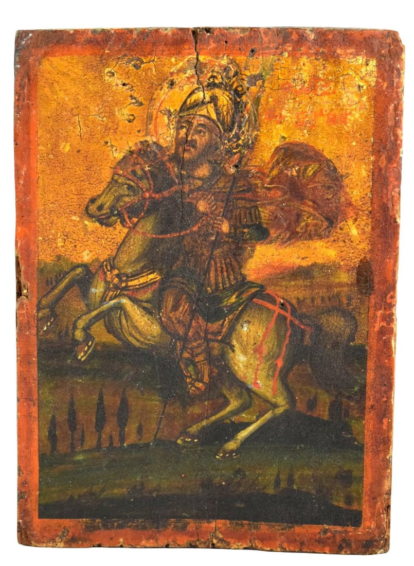 Greek Orthodox Icon of a Mounted Warrior Saint, Probably St. George, 18th - 19th Century (1 of 8)