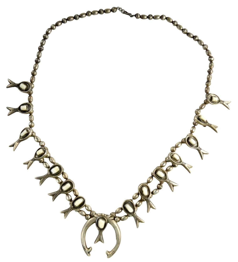Old Pawn Native American White Turquoise Squash Blossom Necklace (1 of 12)