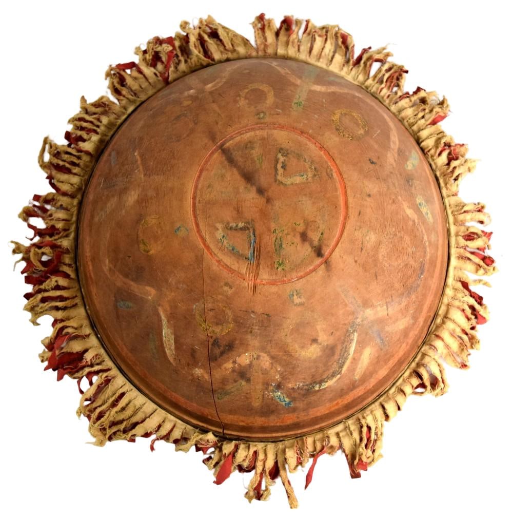 Antique American Indian Wooden and Leather Medicinal Drum. personal sacred object used for healing, (1 of 12)