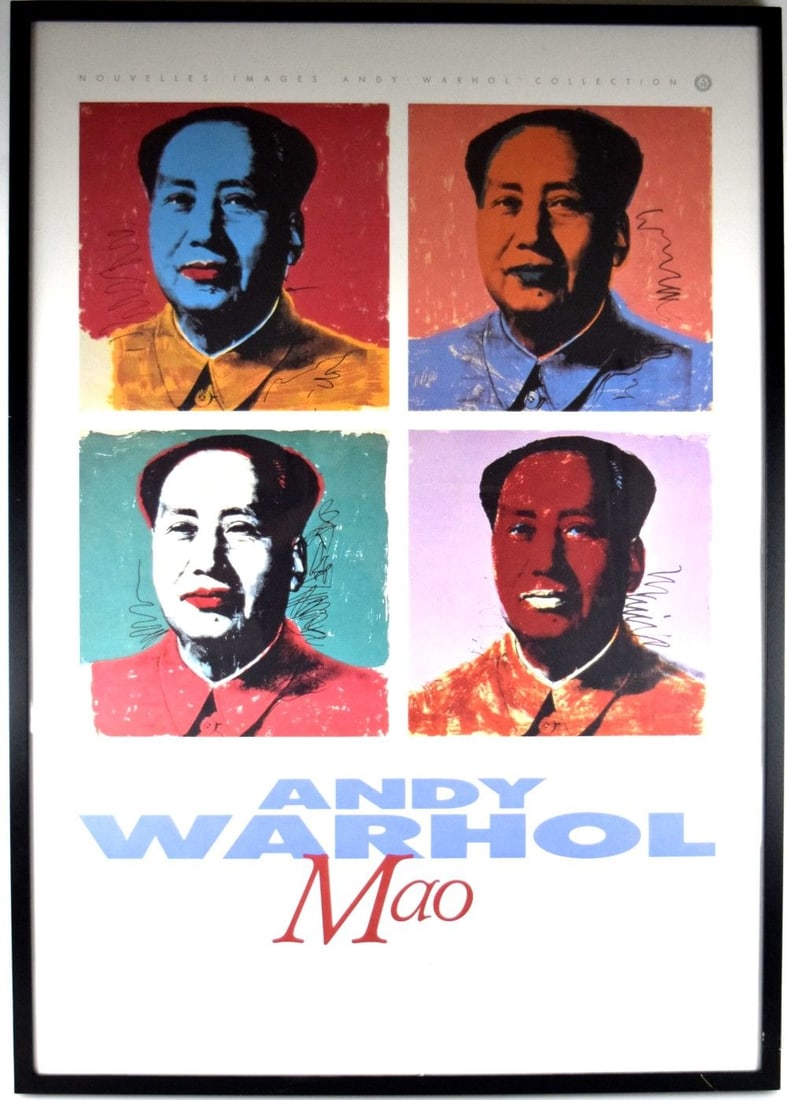 Vintage 1972 Andy Warhol Mao Poster: Very fine vintage 1972 Nouvelles Images Andy Warhol Collection Mao ( four colored images ) poster. Mao is a series of portraits by American artist Andy Warhol, created between 1972 and 1973. The works
