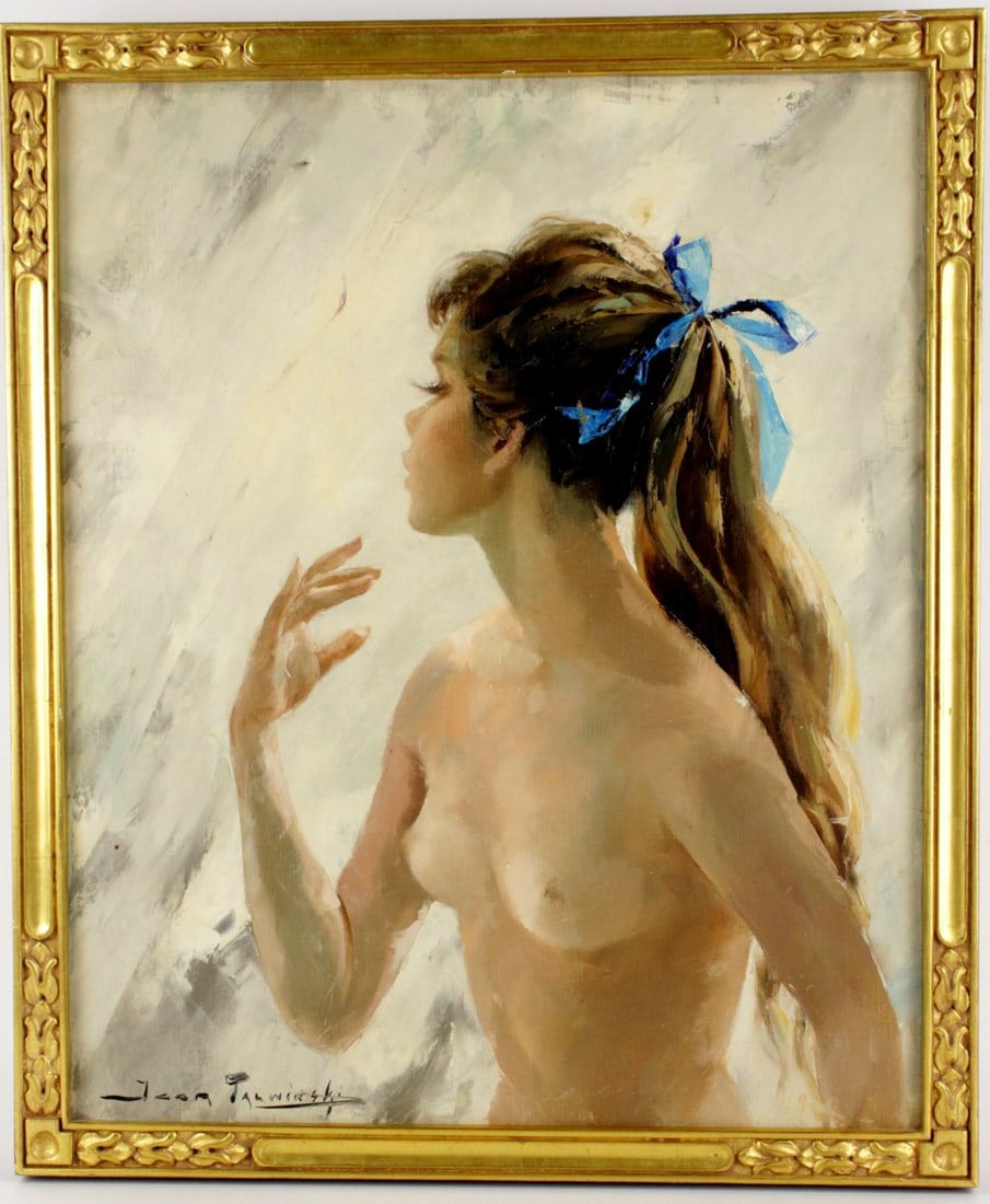 Polish Igor Talwinski Female Nude Oil Painting: Polish Igor Talwinski Female Nude Oil Painting. Oil "Female Nude" oil painting by well listed Polish artist Igor Talwinski (1907-1983). Framed, signed lower left corner. Size: 19 7/8" x 23 3/4" Framed
