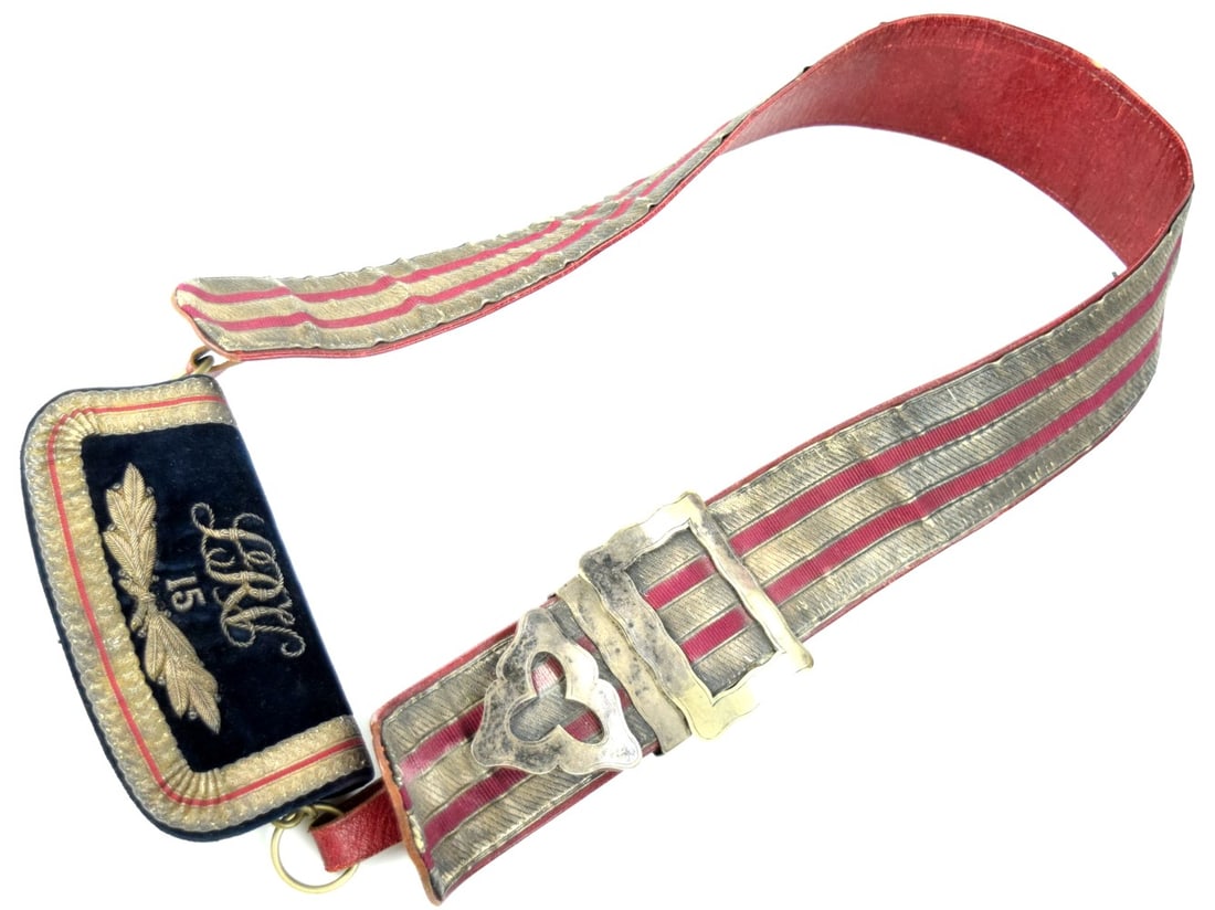 Very Nice 19th C. English French or Italian Officer's Cartridge Pouch & Belt with Fine Silver (1 of 7)