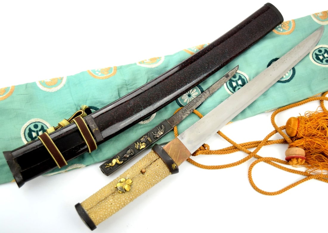 Very Nice KOTO era Japanese Samurai TANTO Dagger Signed RYOKAI Tang, Signed Horses Kozuka Knife, (1 of 20)