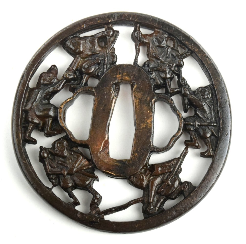 Antique Japanese TSUBA, a Samurai Sword / Dagger Guard.: Antique Japanese TSUBA, a Samurai Sword / Dagger Guard. Size: 3" D. For additional images please visit sofedesignauctions.com Detailed condition reports are not included in this c