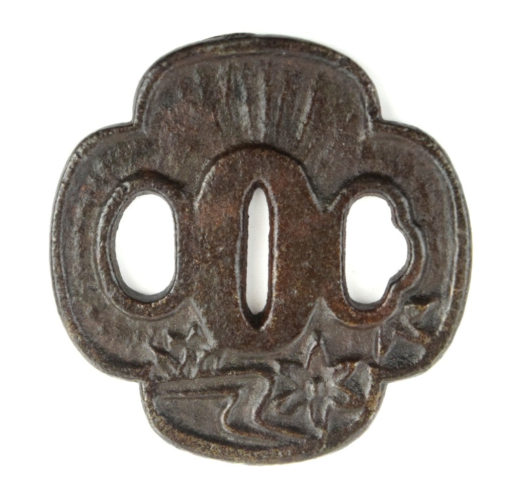 Antique Japanese TSUBA, a Samurai Sword / Dagger Guard.: Antique Japanese TSUBA, a Samurai Sword / Dagger Guard. Size: 2 1/4" x 2 1/4". For additional images please visit sofedesignauctions.com Detailed condition reports are not include