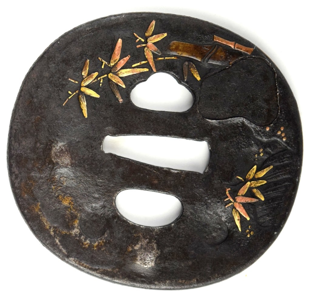 Antique Japanese TSUBA, a Samurai Sword / Dagger Guard.: Antique Japanese TSUBA, a Samurai Sword / Dagger Guard. Size: 3 1/4" x 3". For additional images please visit sofedesignauctions.com Detailed condition reports are not included in