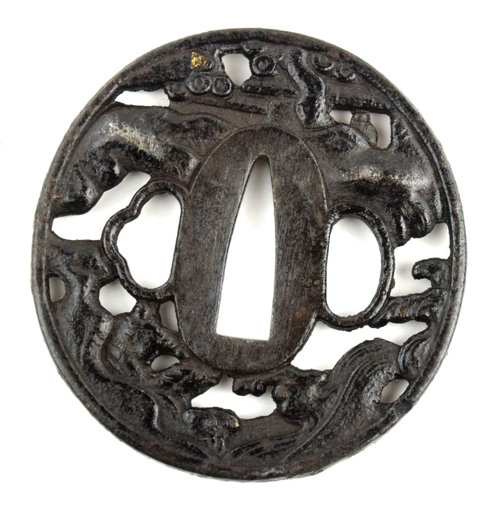 Antique Japanese TSUBA, a Samurai Sword / Dagger Guard.: Antique Japanese TSUBA, a Samurai Sword / Dagger Guard. Size: 2 3/4" x 2 1/2". For additional images please visit sofedesignauctions.com Detailed condition reports are not include