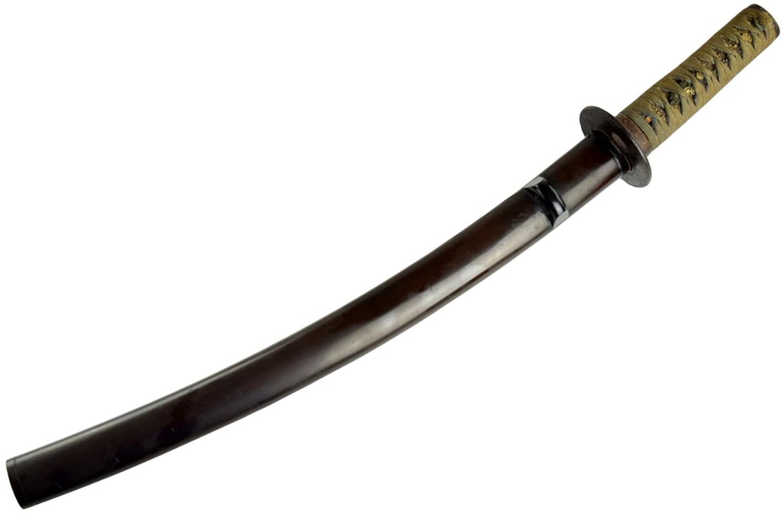 JAPANESE EDO WAKIZASHI KOSHIRAE SWORD MOUNTS, NO BLADE: Antique Japanese wakizashi koshirae, comprising a nearly complete set of sword mounts without blade, Edo period, probably 18thâ??19th century. The tsuka retains its traditional samegawa ray-skin cove
