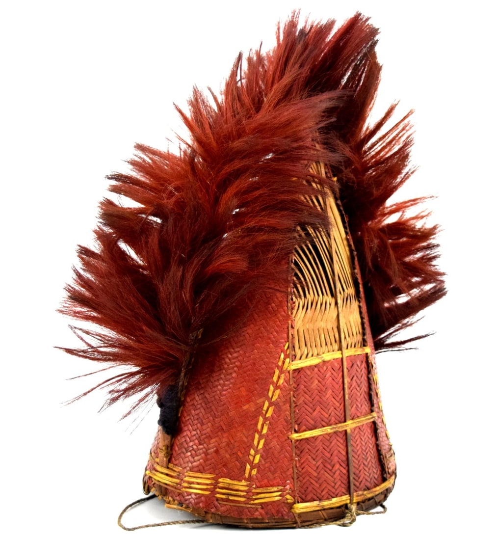 Rare 19th C. Indonesian Borneo DAYAK Headhunter's Hat Helmet: Rare 19th C. Indonesian Borneo DAYAK Headhunter's Hat Helmet. Regular Adult Size. For additional images please visit sofedesignauctions.com Detailed condition reports are not inc